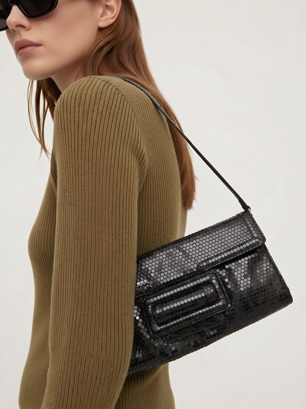 Sondra Roberts Black Sequin Shoulder Bag